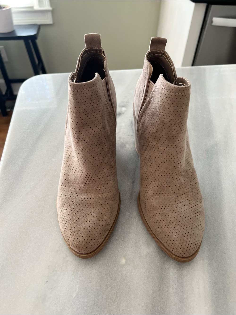 Women’s Perforated faux Suede Ankle Boot in Taupe - size 9